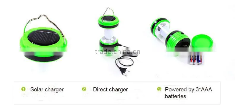 led rechargeable solar camping light lantern use for outdoor activities with solar&mobile phone charger function