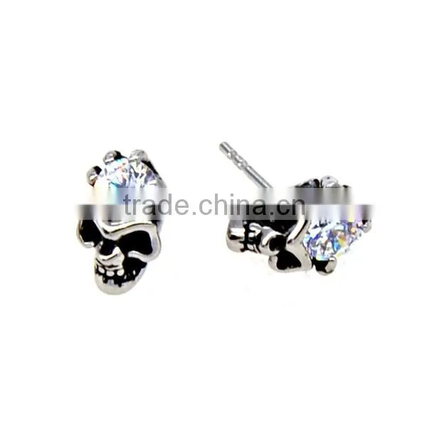 Fashion Silver Stainless Steel Charm Earrings Diamond Skull Punk Jewelry for Men