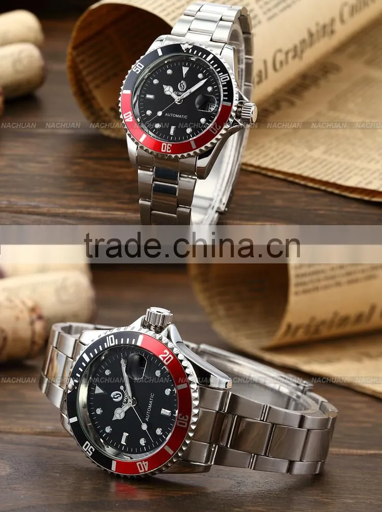 Luxury Red Stainless Steel Auto Date Automatic Mechanical Analog Watch