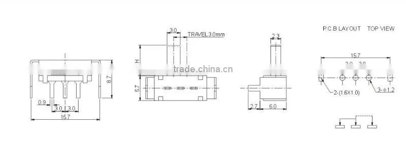 3 pin 1p2t mini slide switch Sk-12F02(1P2T)