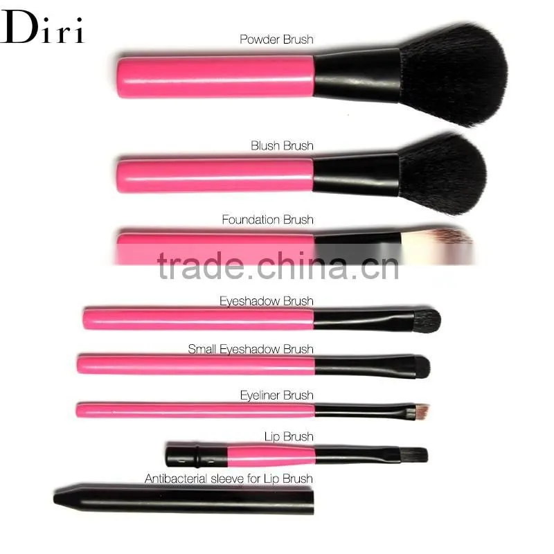 Hot sale 7 pcs Pink Color One Set Wooden Handle Professional Makeup Brush Set