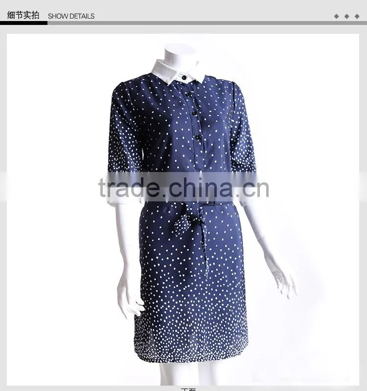 Online hot sell girls blue rockabilly polka dot digital priting midi dress (LCHDS1)