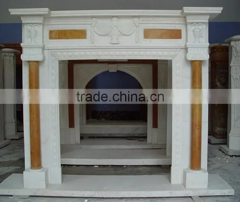 Pillar style white marble fireplace mantel for sale