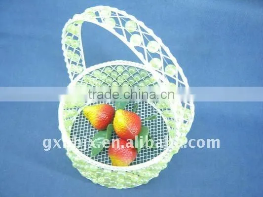 Round white wire decorative with green pearl vegetable storage basket