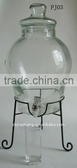 large glass wine jar with metal rack PJ03