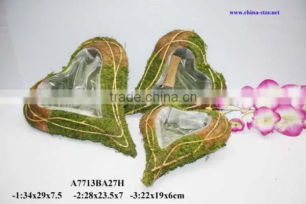 moss cemetary flower basket with heart shaped