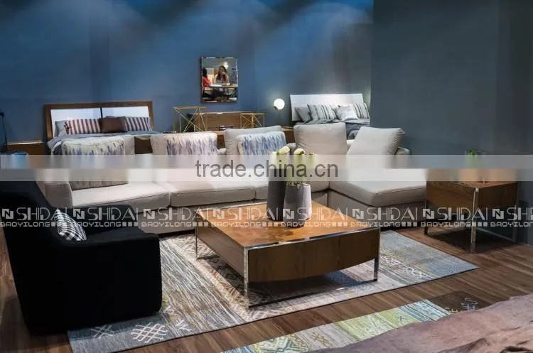 Modern Fabric Corner Sloped Track Arm Gray Sofa with Metal Feet G1125