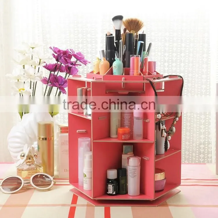 360 degree rotating cosmetic box desktop wooden storage box DIY cosmetic storage box