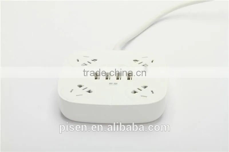 Pisen 1.8m 6ft Cable 4 Outles Power Strip With 1A 1A 2.4 A 2.4A 4 USB Charger