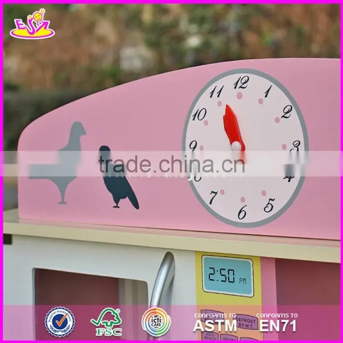 2017 New design kids pretend play pink wooden kitchen toy W10C238