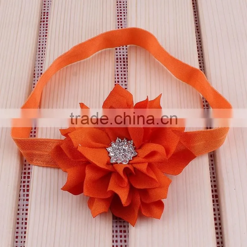 fabric flower headband with rhinestone in center for kids hair accessories