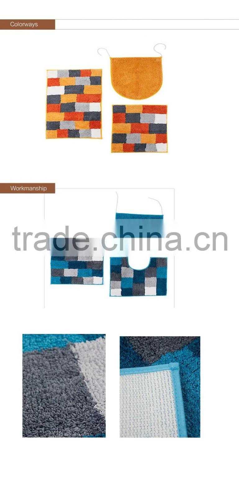 2016 New Coral Fleece Bathmat With All-over Square Design