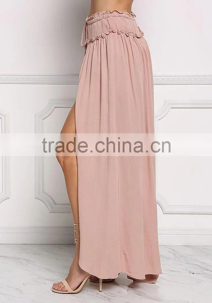 Blush ruched new arrive boho high slit maxi skirts long