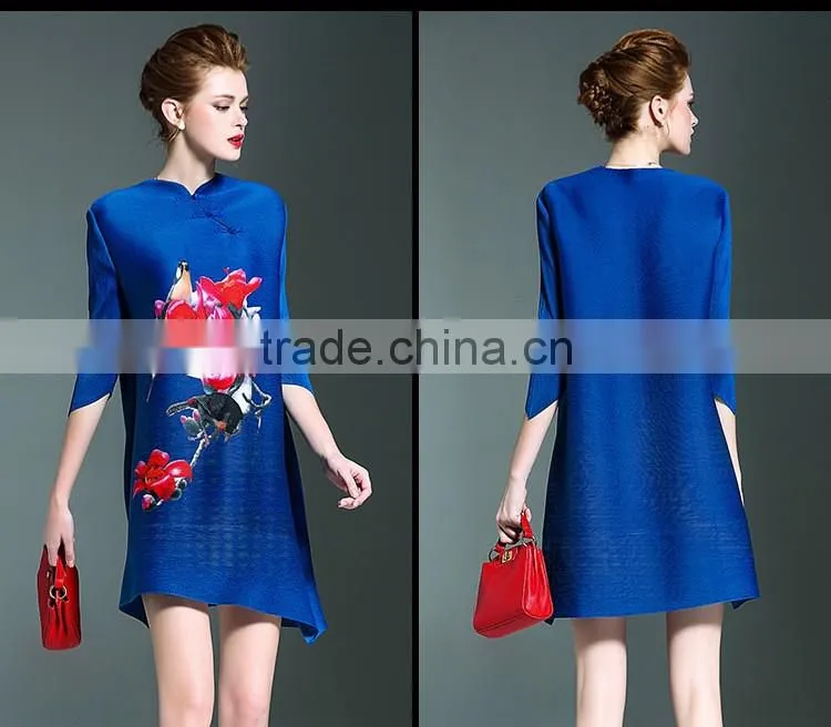 Fashion woman pleat mandarin collar Chinese dresses