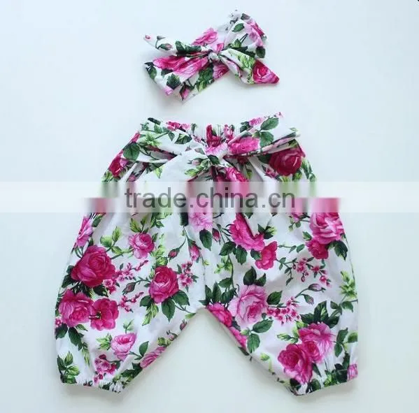 Custom Boutique Baby Girl Flower Printed Bubble Cotton Pants
