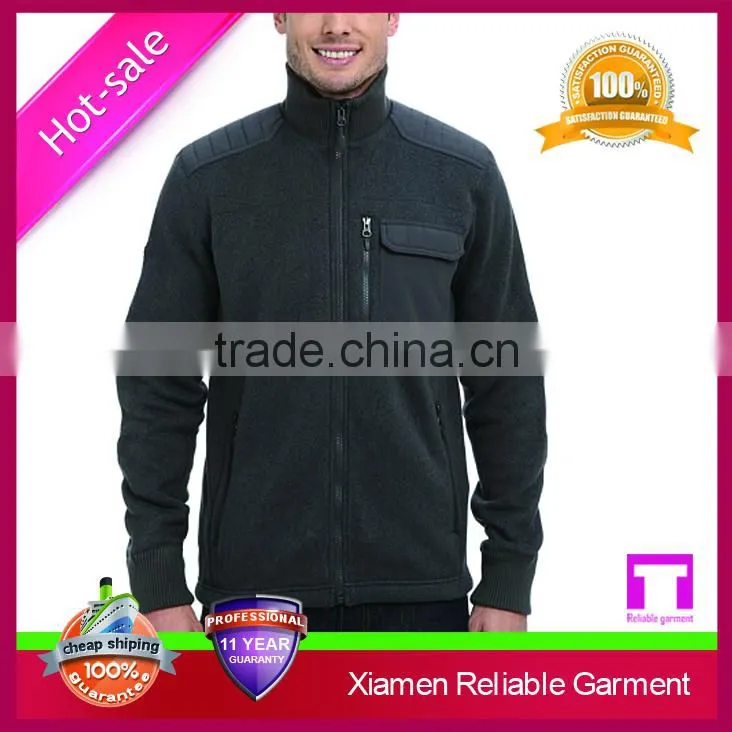 100% polyester ribbed collar soft sweater knit fleece jacket for man