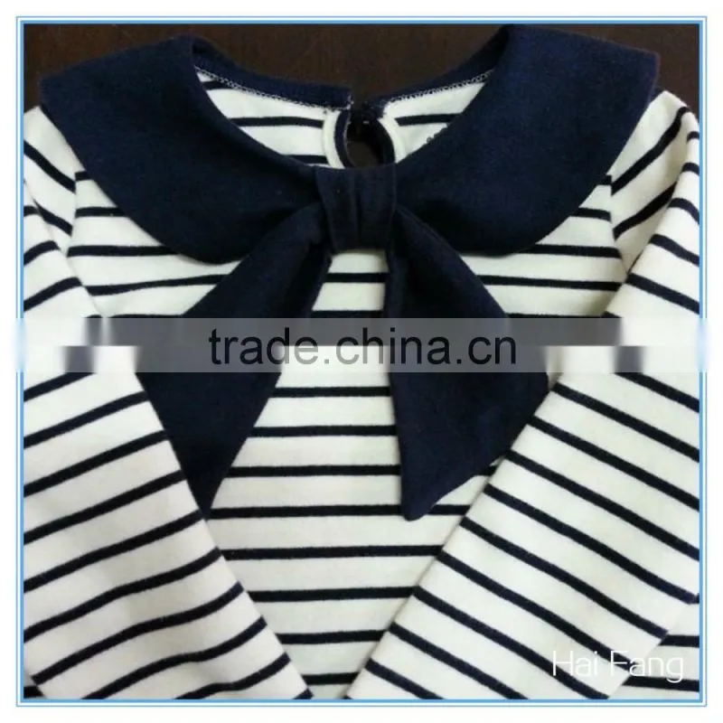 OEM Custom Children Girls Long Sleeve T Shirt, Cotton Bowknot Round Collar T Shirt, Stripe T Shirt
