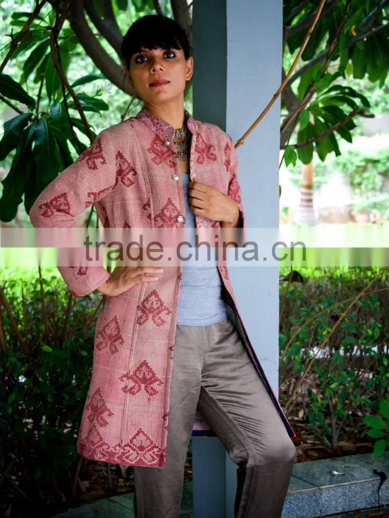 Vintage Kantha Long Accent Jacket in Dirty Pink ~ Medium