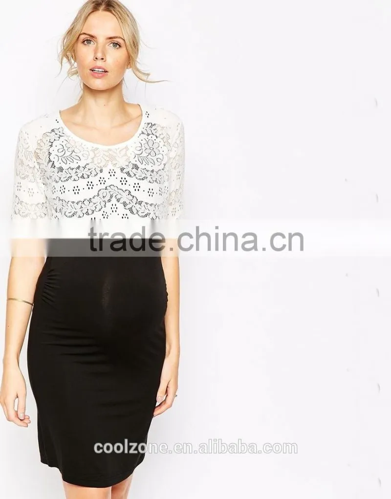 Fashion lace overlay bodycon fit maternity dress wholesale maternity clothes