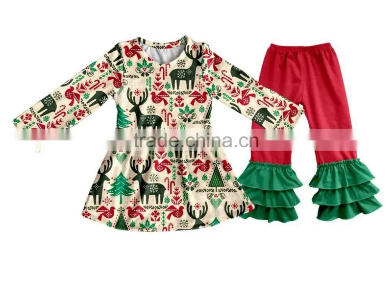 Popular fashion christmas boutique deer clothes baby clothes girls clothing sets kids boutique clothing factory