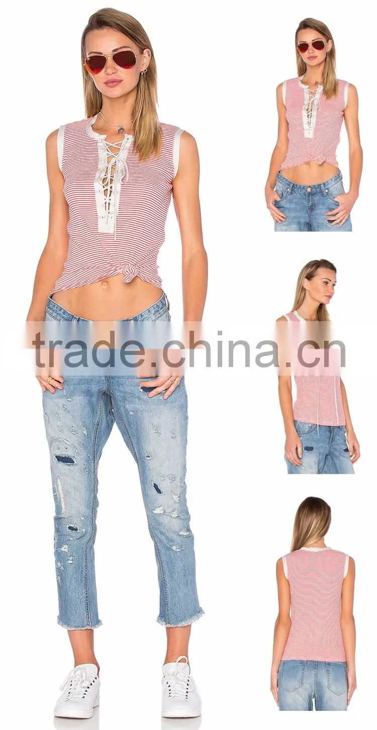 Top Selling Ladies Out Fit Lace Up Fashion Blouse