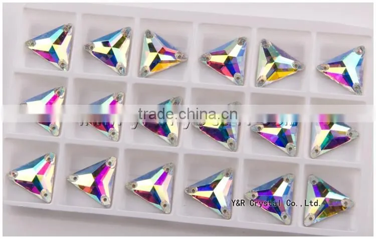 YR3270 Triangle Sew on Stone Flatback Glass Crystal Jet Hematite