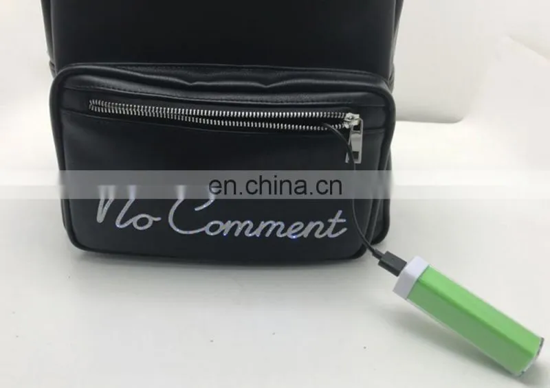 Cheap PU leather waterproof led light backpack with power bank
