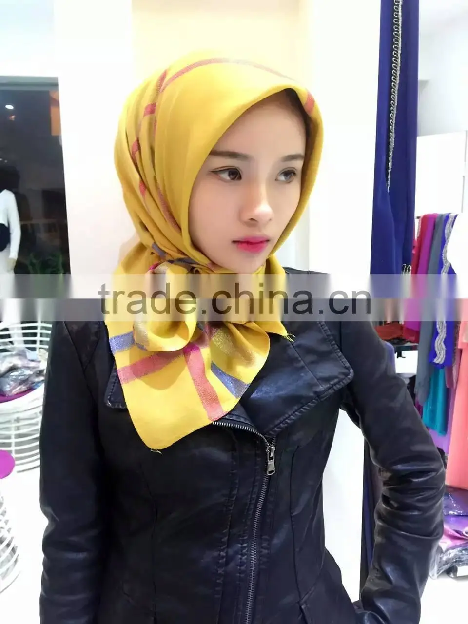 NEW 2016 90*90cm golden line muslim square scarf
