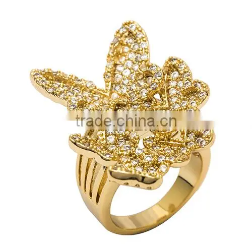 Exquisite Champagne Gold Plated Butterfly Ring for Women Wedding Made with AAA Zircon Crystal Luxury Bamoer Jewelry