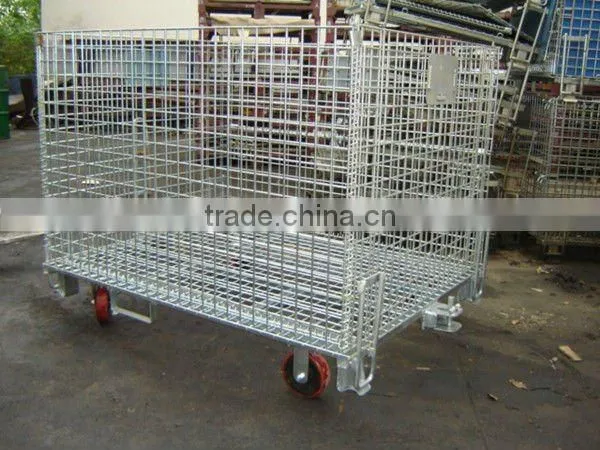 Stacking and folding wire container with wheel