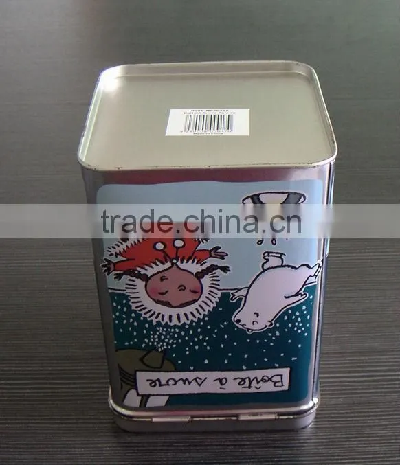 square shape tea tin box with hinged lid