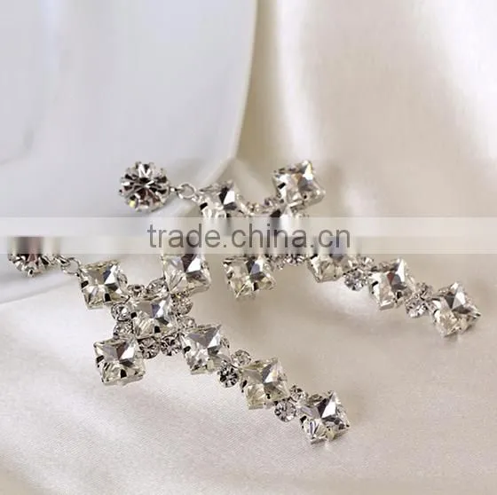 Fashion Wholesale 925 Sterling Silver Diamond Cross Earrings