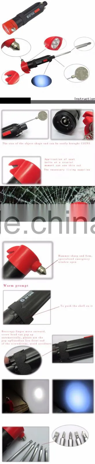 Emergency seatbelt cutter and window hammer breaker with high beam use more safety
