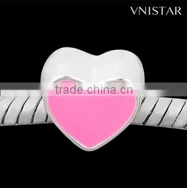 Vnistar Silver plated big hole heart-shaped metal alloy spacer bead with swirl raised PBD545, size in 10*10mm