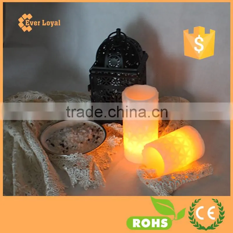 Rhombus Pattern Carving Pure White LED Candle Light With Button Battery Operated