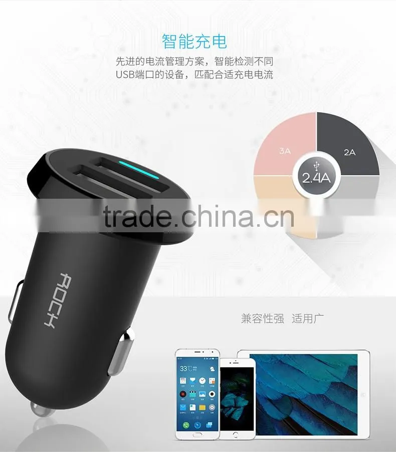 Ditor Series Car Charger Kit for Universal Mobile Phone Original Rock 2.4A Fashion Double Car Charger MT-5578