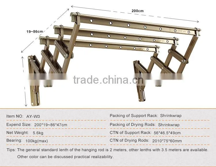 Expandable Aluminium Clothes Hanging Drying Rack, Laundry Hanger Collapsible Wall Mount