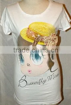 Lovely Cartoon Girl Character Print Cotton T-shirt, O-neck for Girls &Ladies Collection