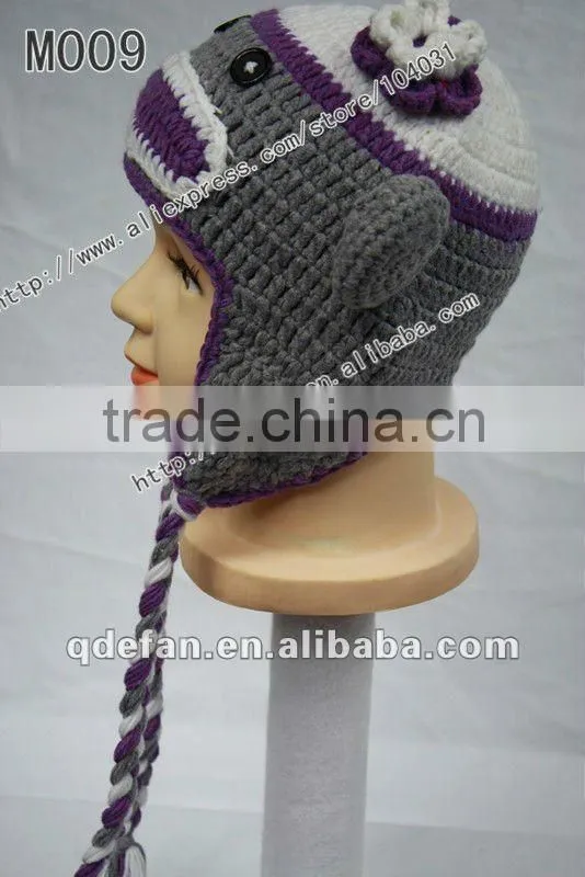 new arrival!!Free shipping 100% cotton crochet brown soft monkey hat / hand knitted animal beanie hat/ funny hat ideas