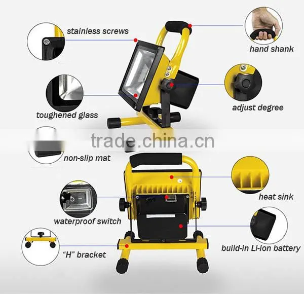 Warranty 2 year IP65 Epistar 10w 8.4V emergency camping light rechargeable led floodlight
