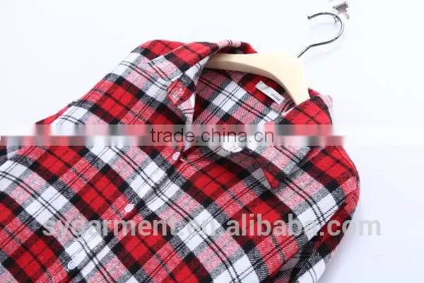 Women fashion long sleeve red plaid shirt