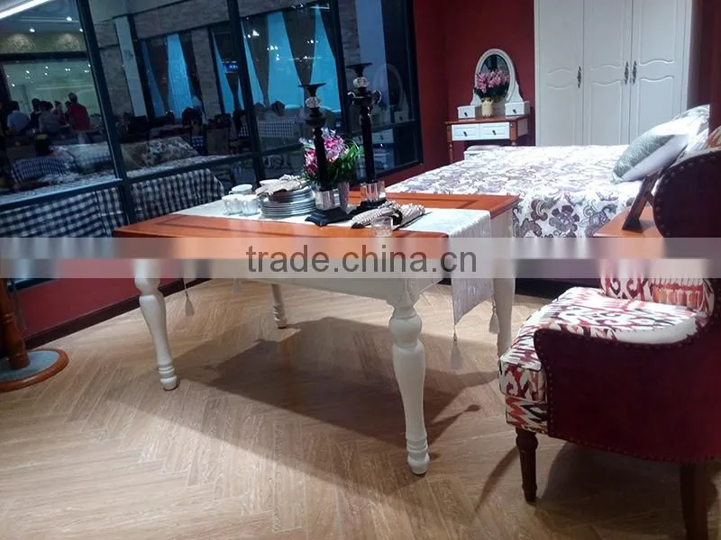 Embossed Solid Wood Dinner Table, White Dining Table Home Living Room