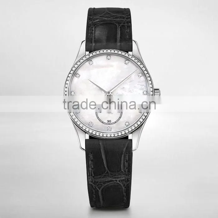 ladies fashion stainless steel and leather belt watch