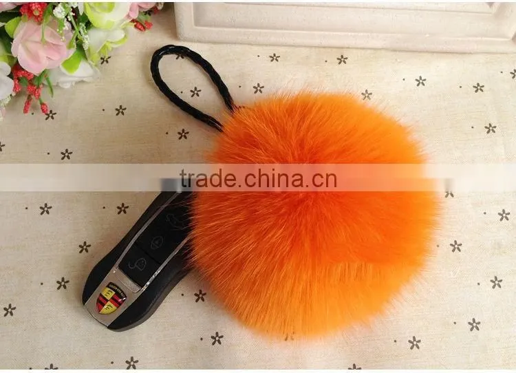 White colour real fox fur pom pom key chain