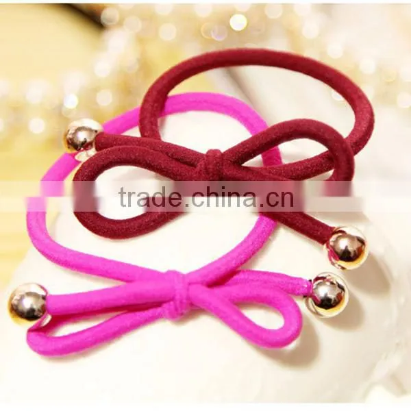 small quantity knot hair bows girls elastic hair band with beads
