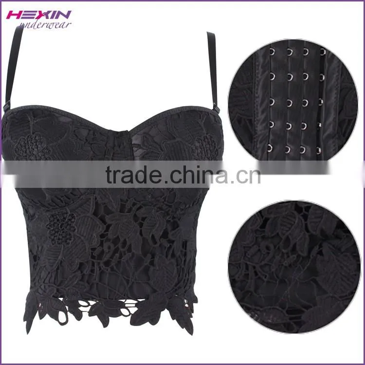Latest Tops Designs Black Floral Girls Bustier Corset Lace Crop Top