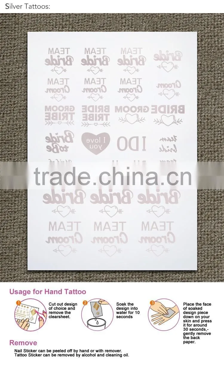 Custom hot sale wedding tattoo team bride gold silver tattoo stickers