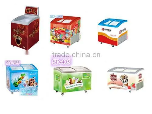 151L to 415LSliding Door Curved Glass Chest Showcase Display Freezer for Sale