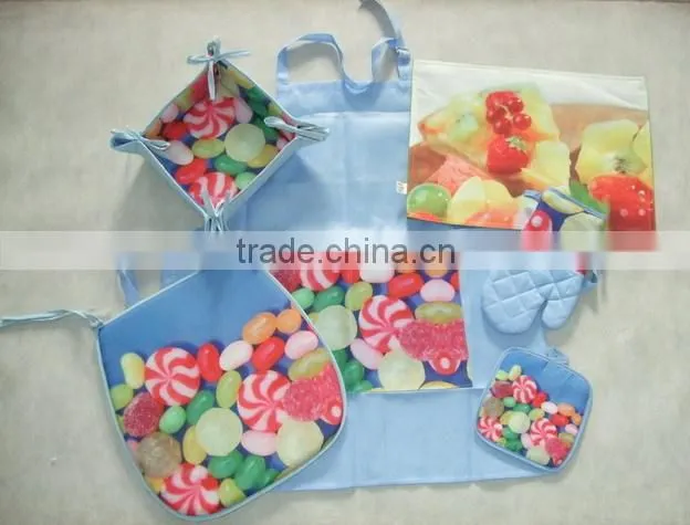 kitchen textile digital printing apron oven mitt pot holder cotton kitchen set wholesale alibaba China Supplier