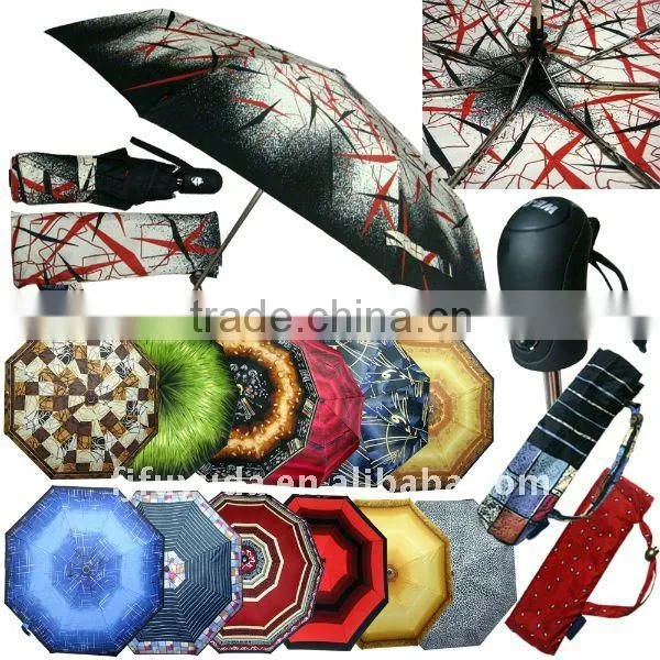 21inch 8k 3 folding lady red printed good quality umbrella